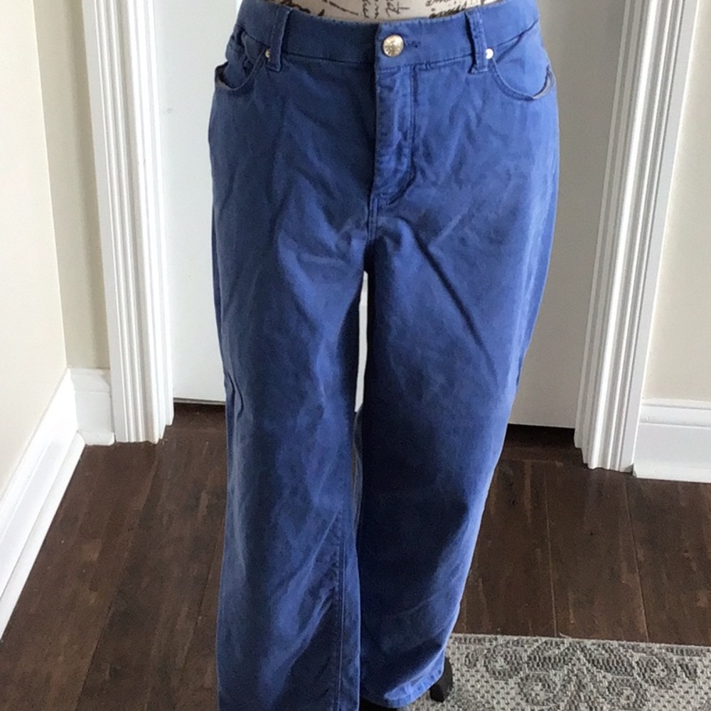 Chico's So Lifting Blue Ankle Cropped stretch pants Classic Style Sz 1